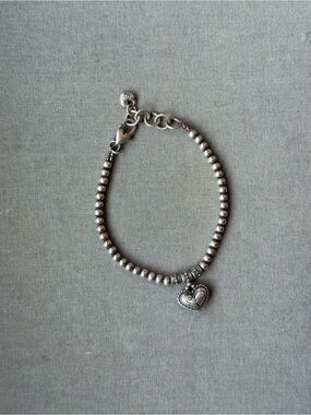 Brighton Silver Ball Bead Bracelet Puffy Heart Charm Adjustable Jewelry
